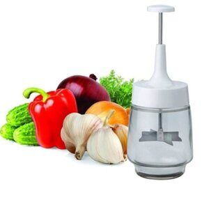 Lifetime Brands Glass Food Chopper 2 Cup 16 OZ Manual Stainless Blades Clear NWT